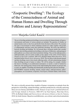 “Zoopoetic Dwelling”: the Ecology of the Connectedness of Animal and Human Homes and Dwelling Through Folklore and Literary Representations*