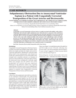 Subpulmonary Obstruction Due to Aneurysmal Ventricular Septum in A