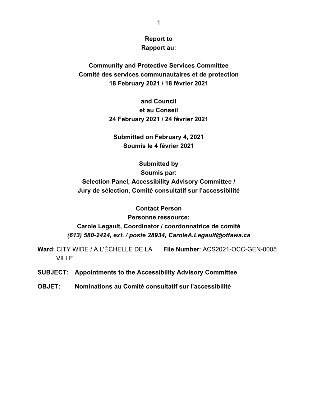 Community and Protective Services Committee Comité Des Services Communautaires Et De Protection 18 February 2021 / 18 Février 2021