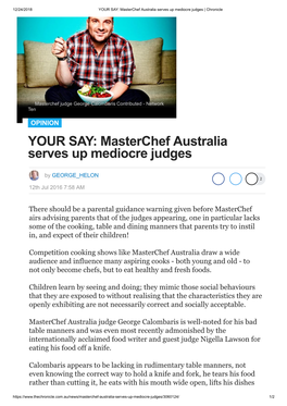 YOUR SAY: Masterchef Australia Serves up Mediocre Judges | Chronicle