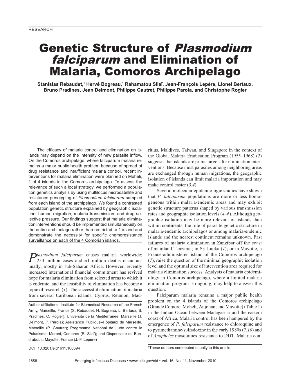 Genetic Structure of Plasmodium Falciparum and Elimination Of