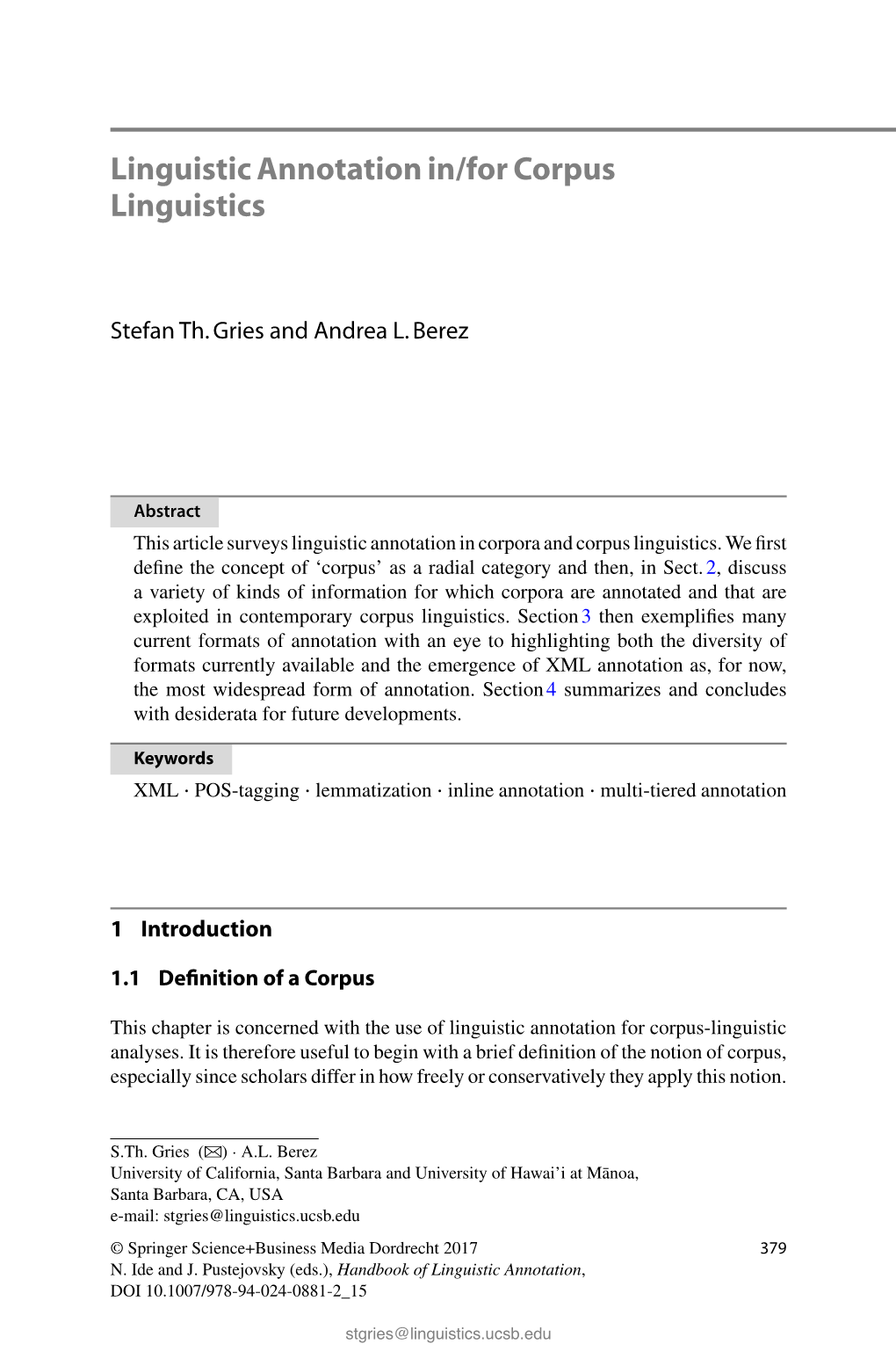 Linguistic Annotation In/For Corpus Linguistics