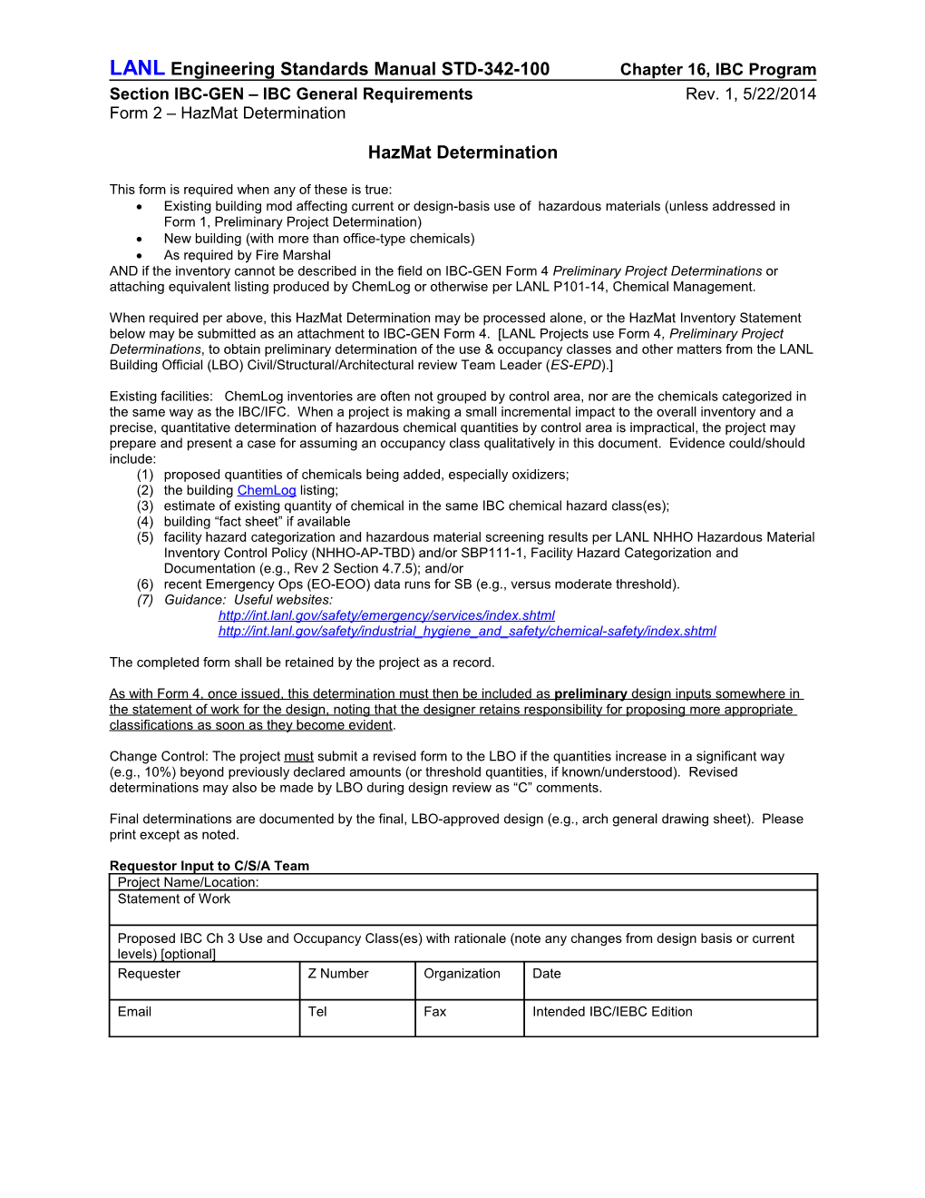 LANL Engineering Standards Manual STD-342-100 Chapter 16, IBC Program