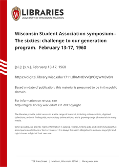 Wisconsin Student Association Symposium-- the Sixties: Challenge to Our Generation Program