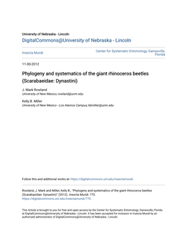 Phylogeny and Systematics of the Giant Rhinoceros Beetles (Scarabaeidae: Dynastini)