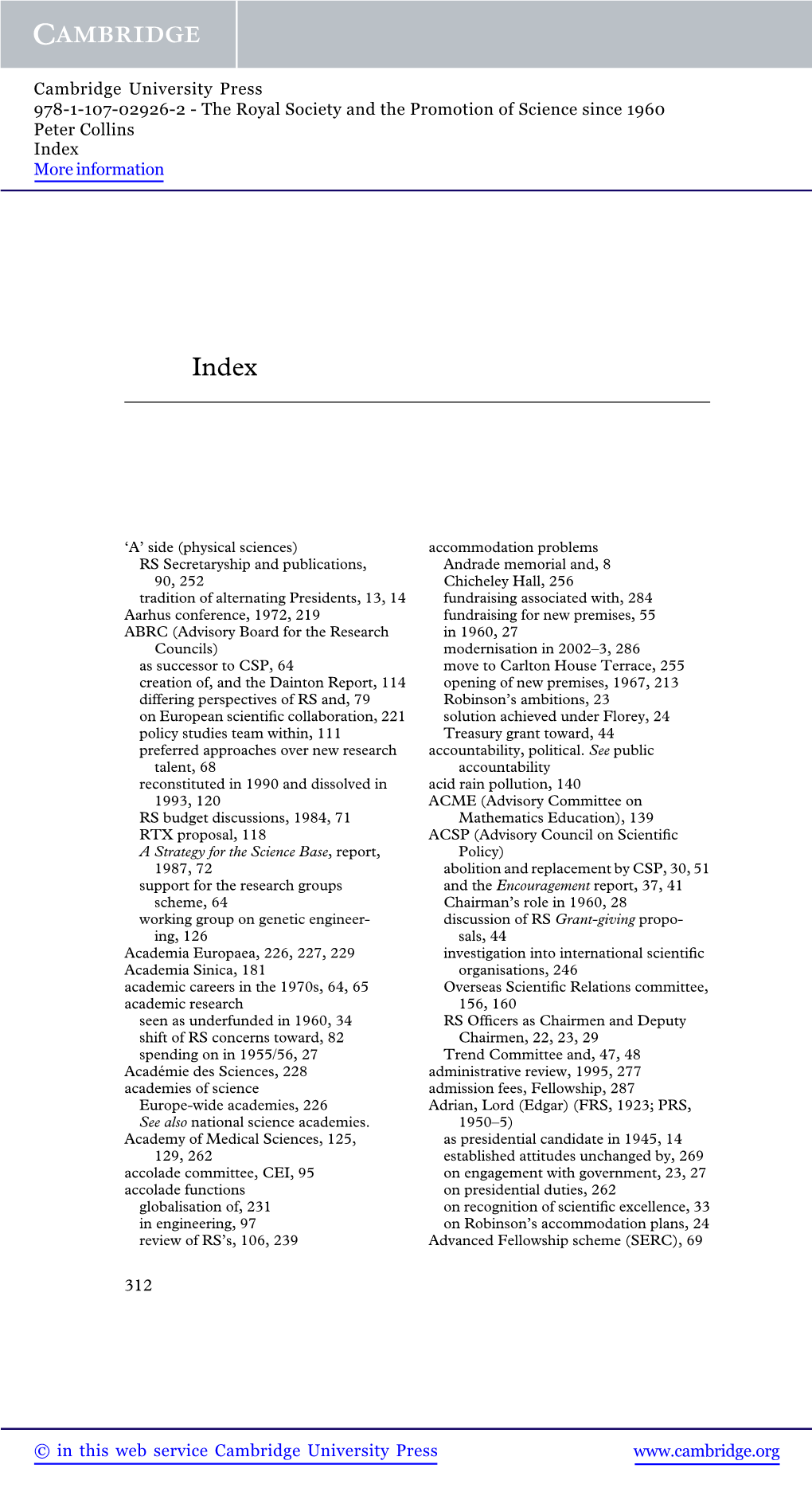 The Royal Society and the Promotion of Science Since 1960 Peter Collins Index More Information