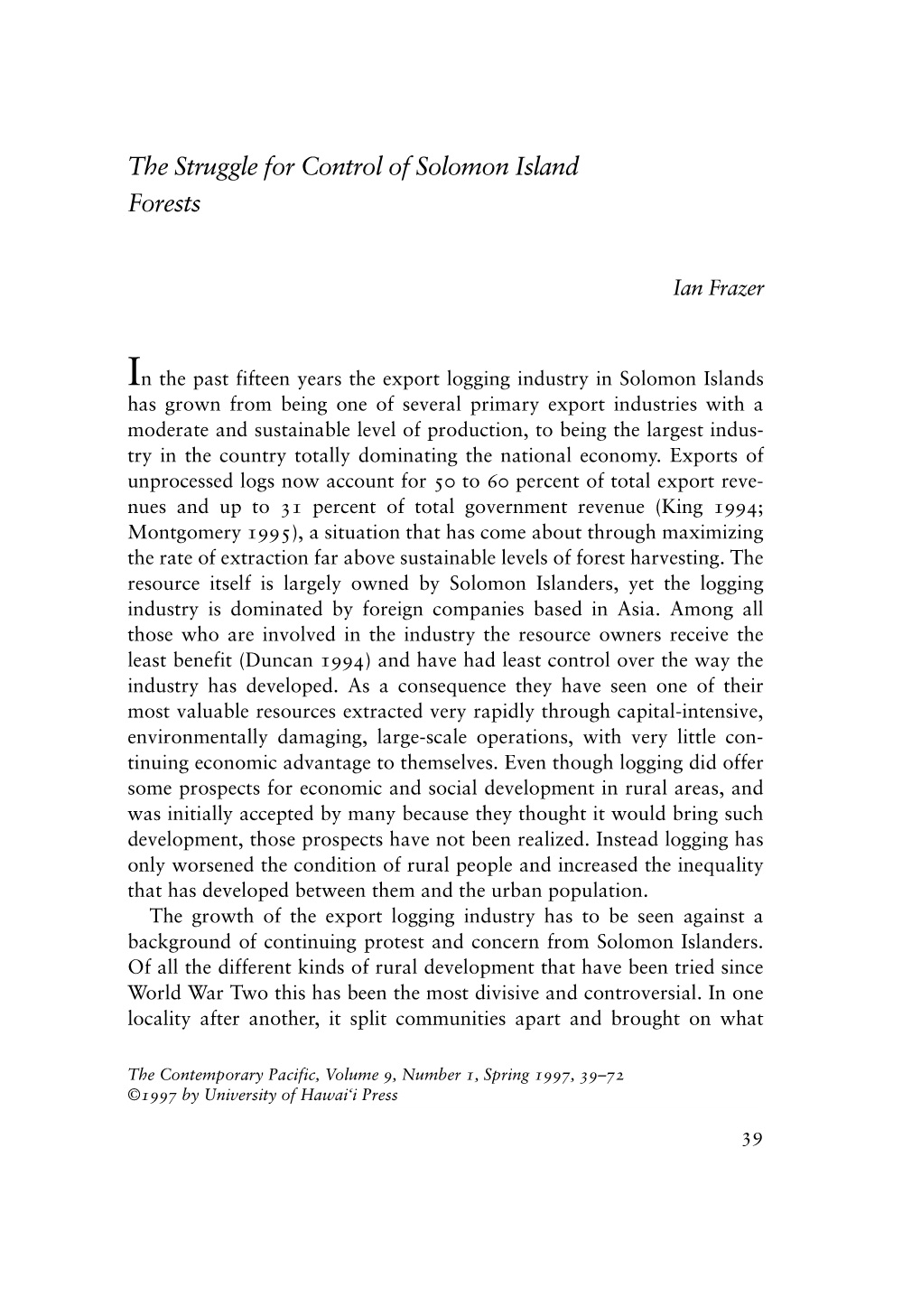 The Struggle for Control of Solomon Island Forests