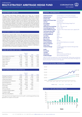 Multi-Strategy Arbitrage Hedge Fund Qualified Investor Hedge Fund Fact Sheet As at 31 May 2021