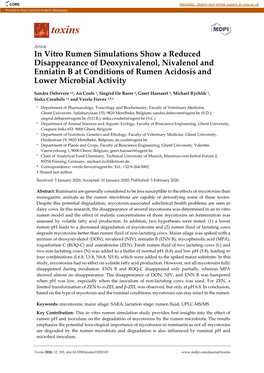 In Vitro Rumen Simulations Show a Reduced Disappearance of Deoxynivalenol, Nivalenol and Enniatin B at Conditions of Rumen Acidosis and Lower Microbial Activity