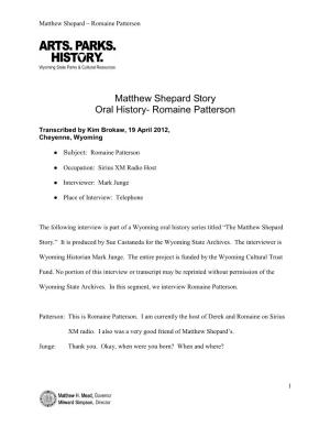 Matthew Shepard Story Oral History- Romaine Patterson