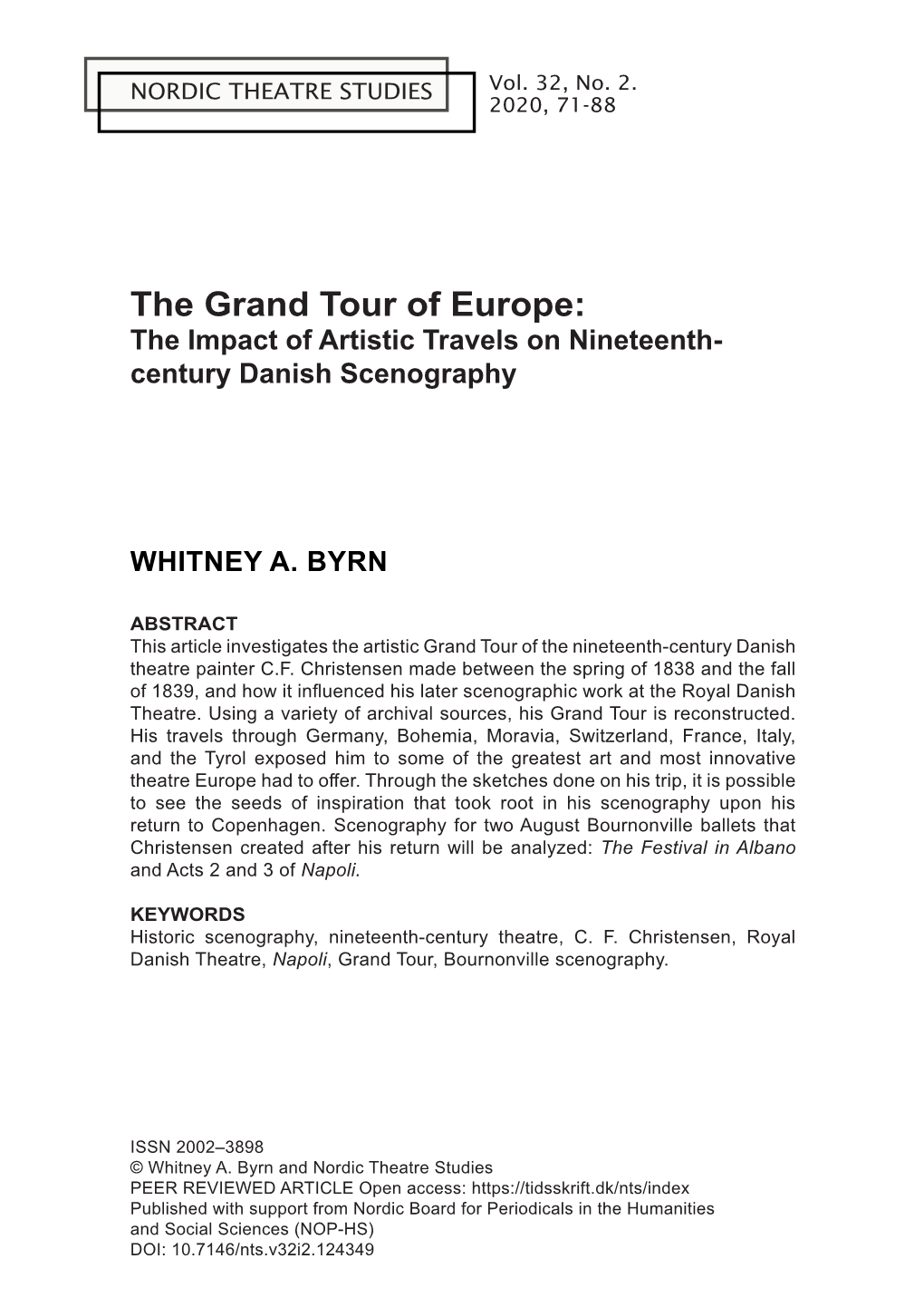 The Grand Tour of Europe: the Impact of Artistic Travels on Nineteenth- Century Danish Scenography