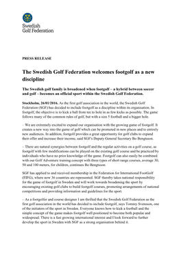 The Swedish Golf Federation Welcomes Footgolf As a New Discipline