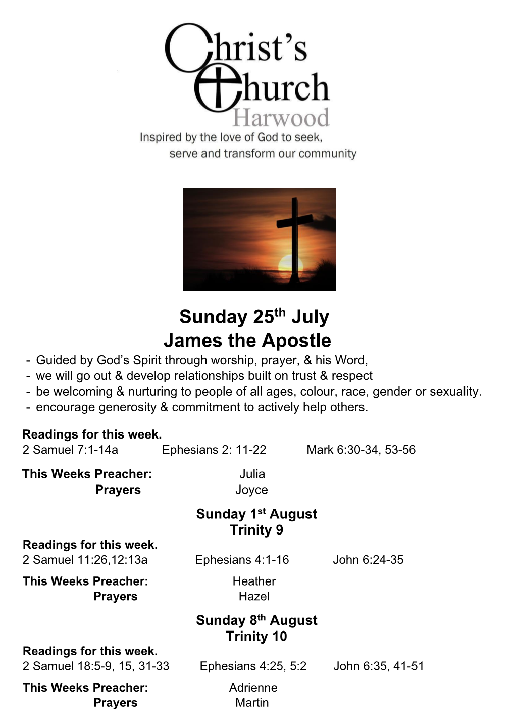 Sunday 25Th July James the Apostle - Guided by God’S Spirit Through Worship, Prayer, & His Word