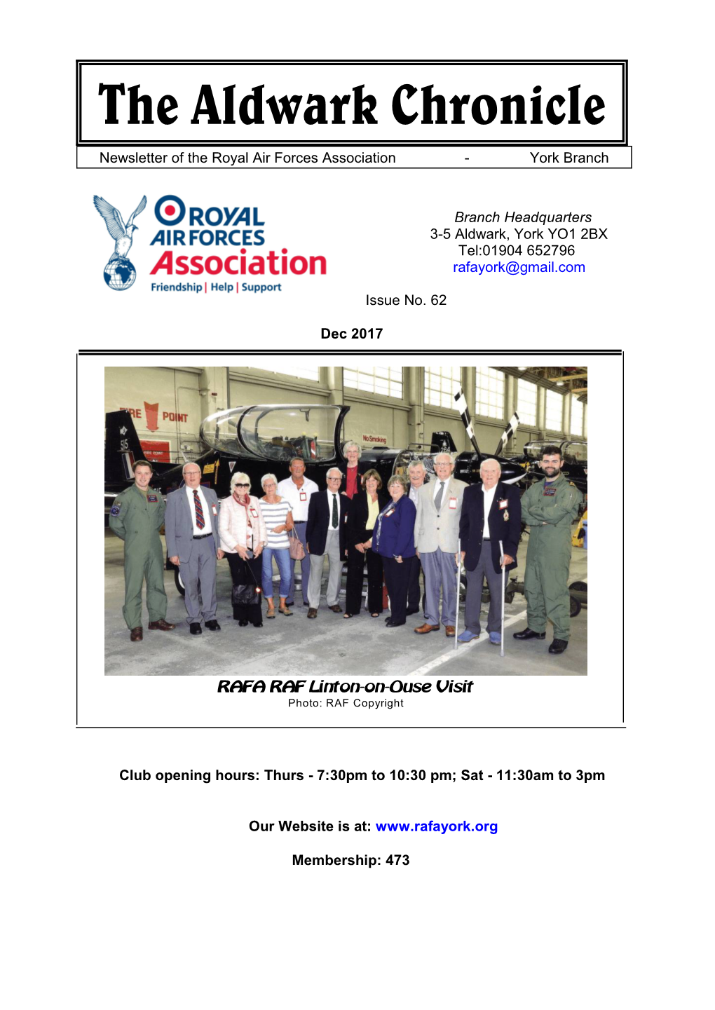 The Aldwark Chronicle Newsletter of the Royal Air Forces Association - York Branch