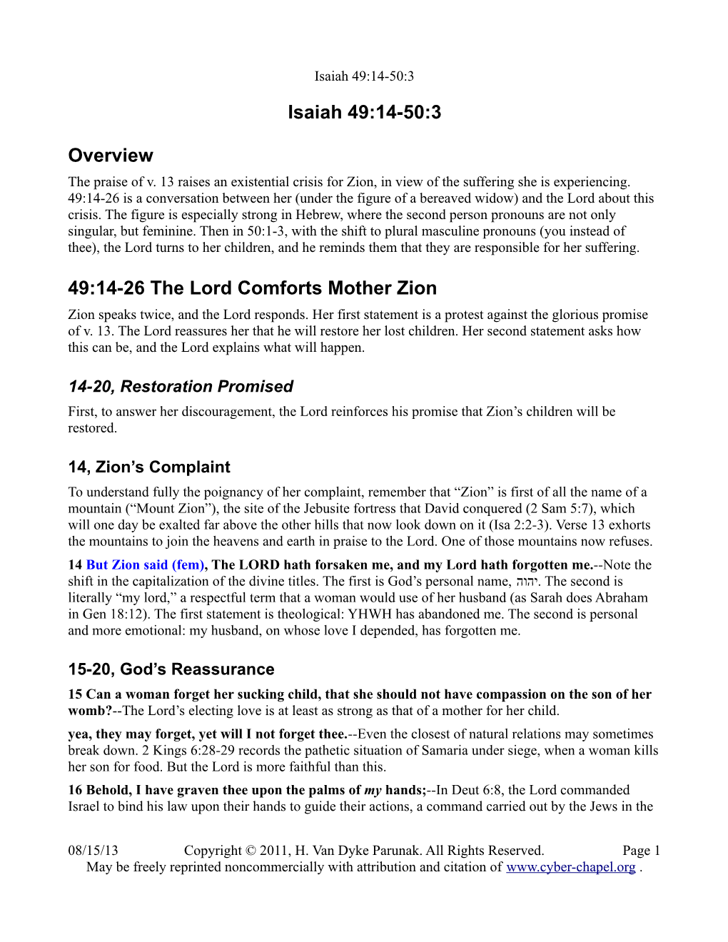 Isaiah 49:14-50:3 Overview 49:14-26 the Lord Comforts Mother Zion