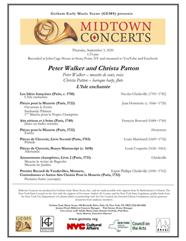 Peter Walker and Christa Patton Peter Walker – Musette De Cour, Voice Christa Patton – Baroque Harp, Flute