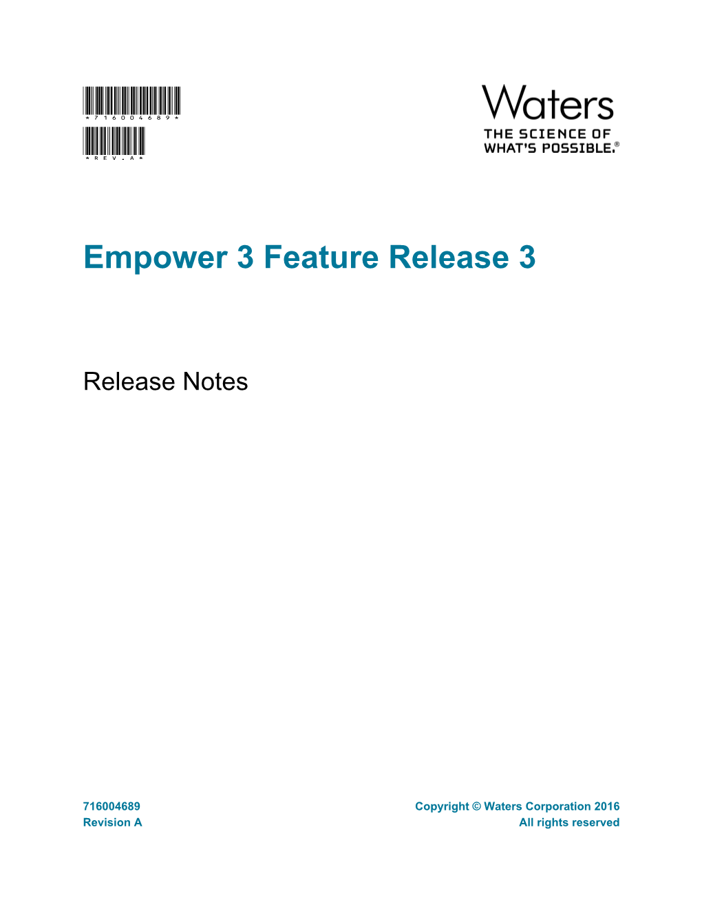 Waters Empower 3 Feature Release 3 Release Notes