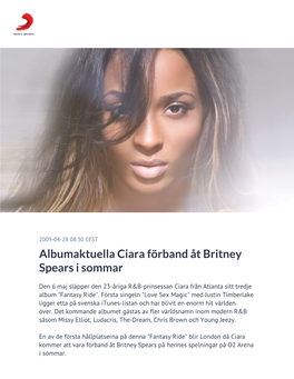 Albumaktuella Ciara Förband Åt Britney Spears I Sommar
