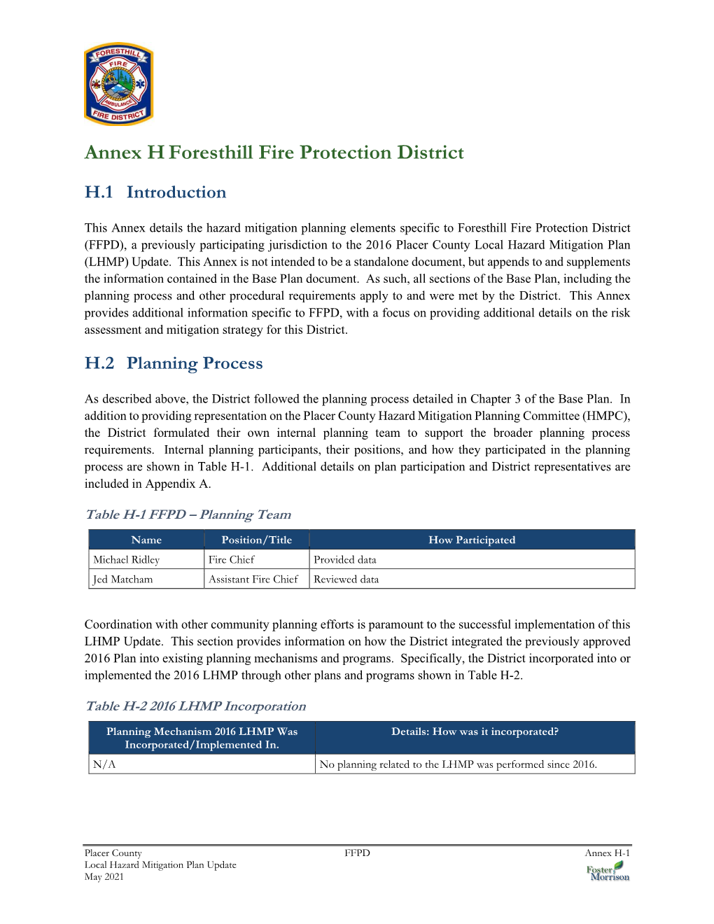 Annex H Foresthill Fire Protection District