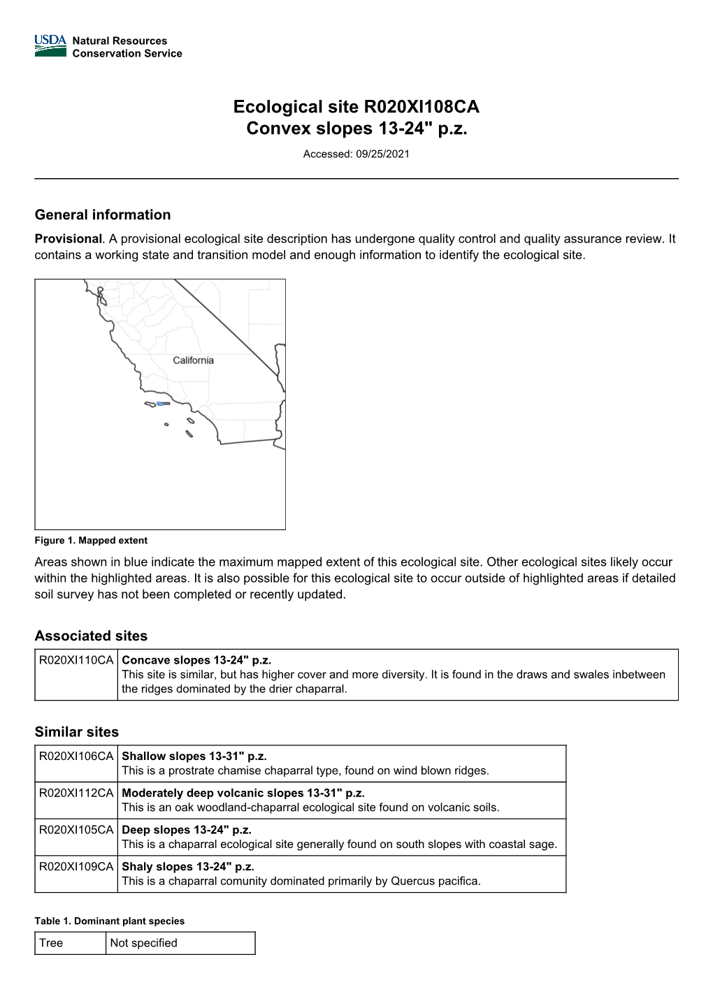 Ecological Site R020XI108CA Convex Slopes 13-24" P.Z