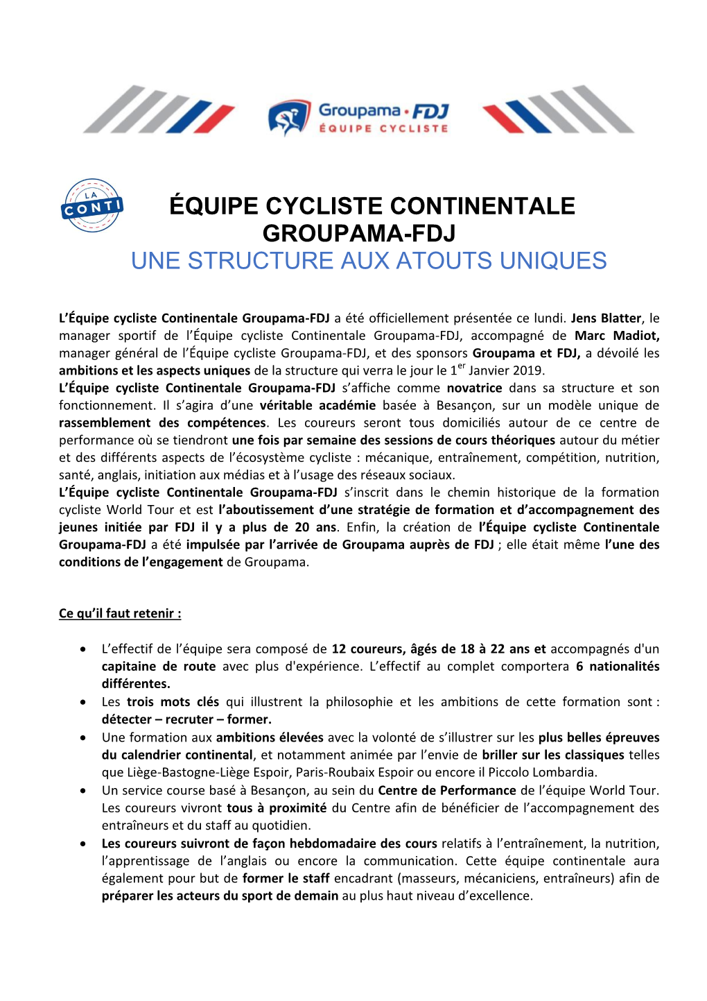 Équipe Cycliste Continentale Groupama-Fdj Une Structure Aux Atouts Uniques