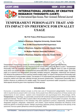 Temperament Personality Trait and Its Impact on Prefernce for Ewallet