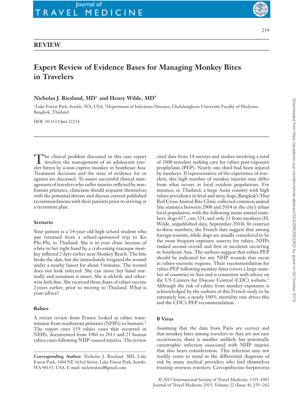 Managing Monkey Bites in Travelers