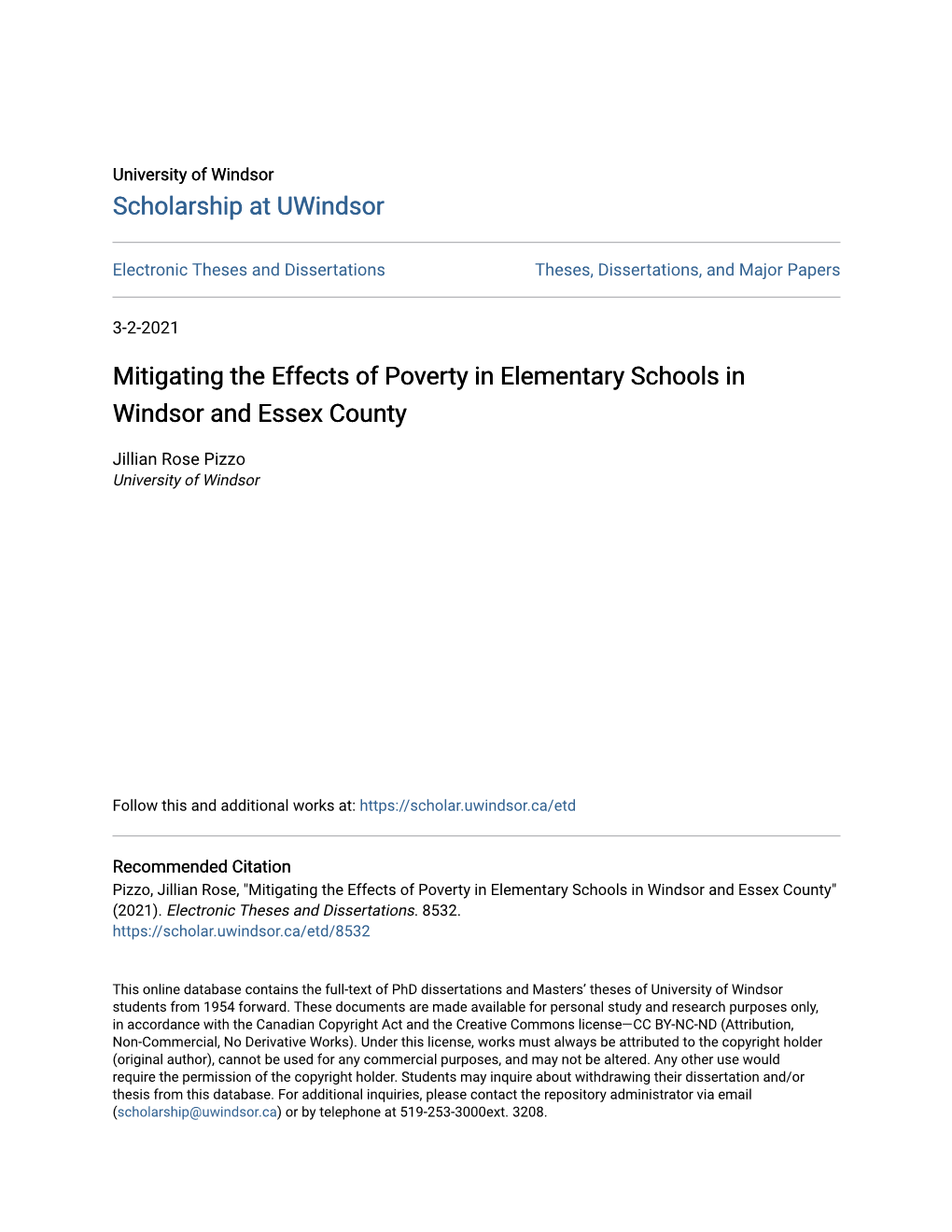Mitigating the Effects of Poverty in Elementary Schools in Windsor and Essex County
