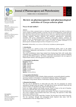 Review on Pharmacognostic and Pharmacological Activities of Careya Arborea Plant