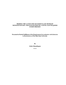 PROBING the ACTIVE SITE of PARTICULATE METHANE MONOOXYGENASE: CRYSTALLIZATION of a NOVEL SAM-TEL/Pmmo FUSION PROTEIN