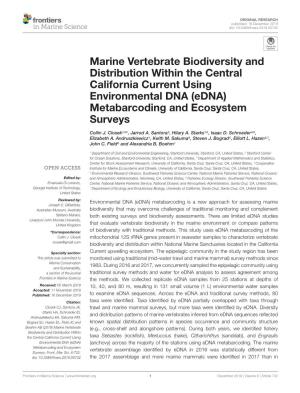 Marine Vertebrate Biodiversity and Distribution Within the Central California Current Using Environmental DNA (Edna) Metabarcoding and Ecosystem Surveys