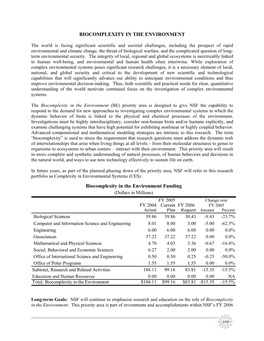 BIOCOMPLEXITY in the ENVIRONMENT Biocomplexity In