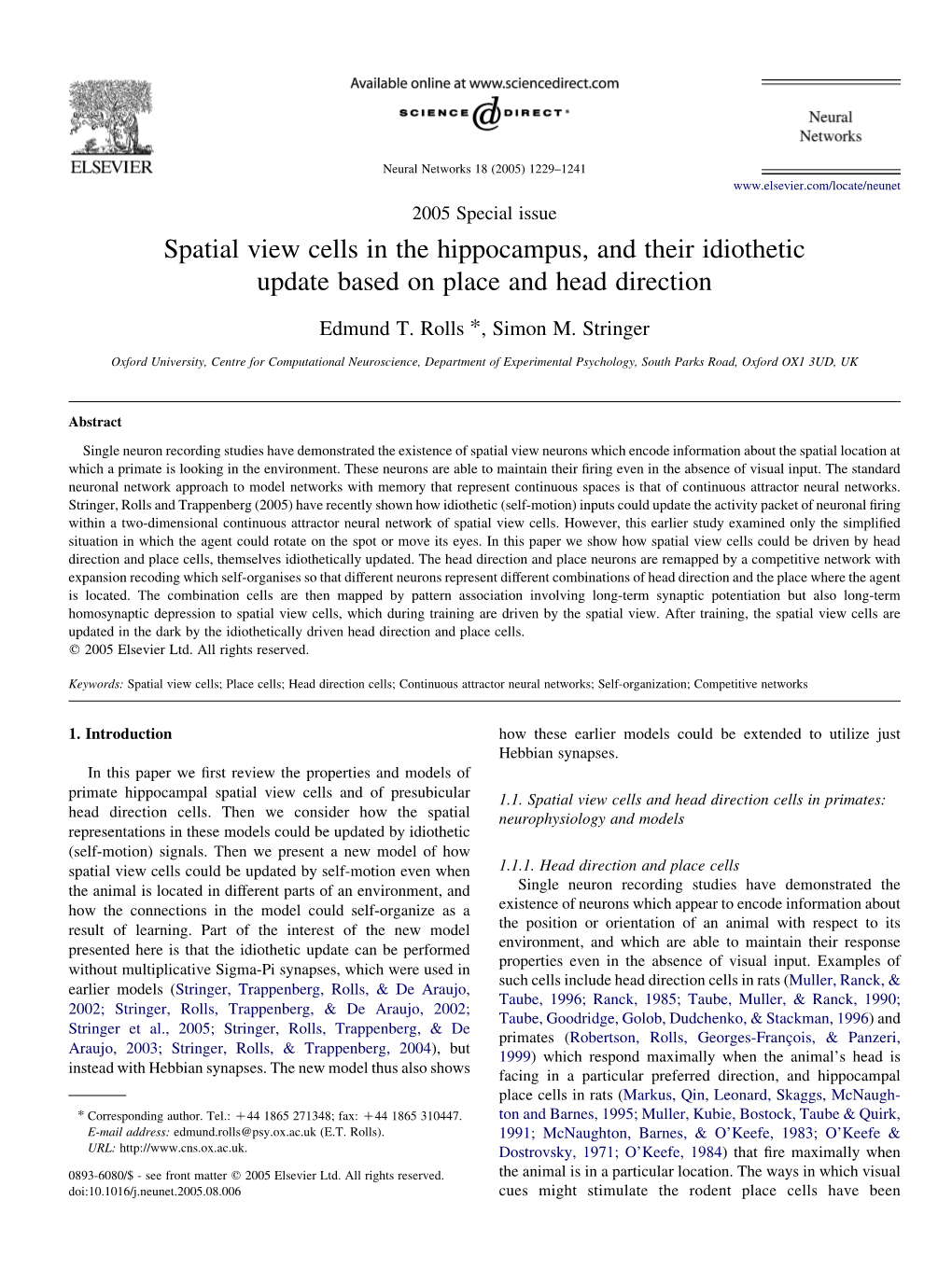 Spatial View Cells in the Hippocampus, and Their Idiothetic Update Based on Place and Head Direction