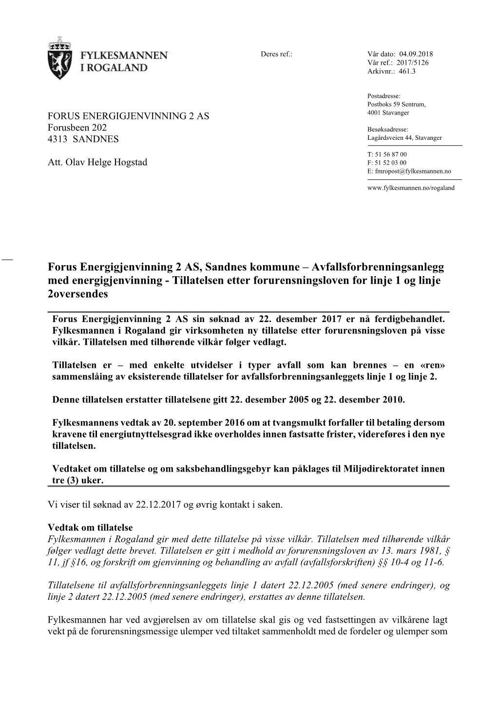 Forus Energigjenvinning 2 AS, Sandnes Kommune