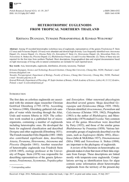 Heterotrophic Euglenoids from Tropical Northern Thailand