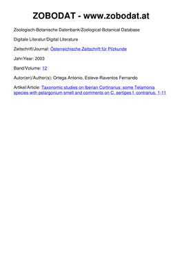 Taxonomic Studies on Iberian Cortinarius: Some Telamonia Species with Pelargonium Smell and Comments on C. Sertipes F. Contrarius