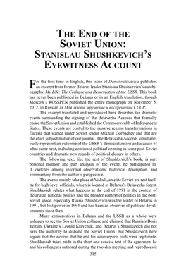 The End of the Soviet Union: Stanislau Shushkevich's Eyewitness Account