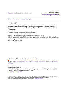 Science and Sex Testing: the Beginnings of a Female Testing Discourse