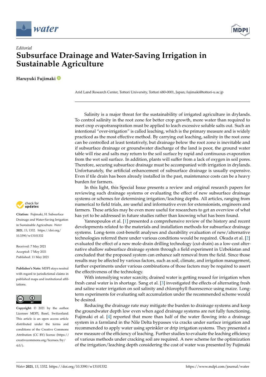 Subsurface Drainage and Water-Saving Irrigation in Sustainable Agriculture