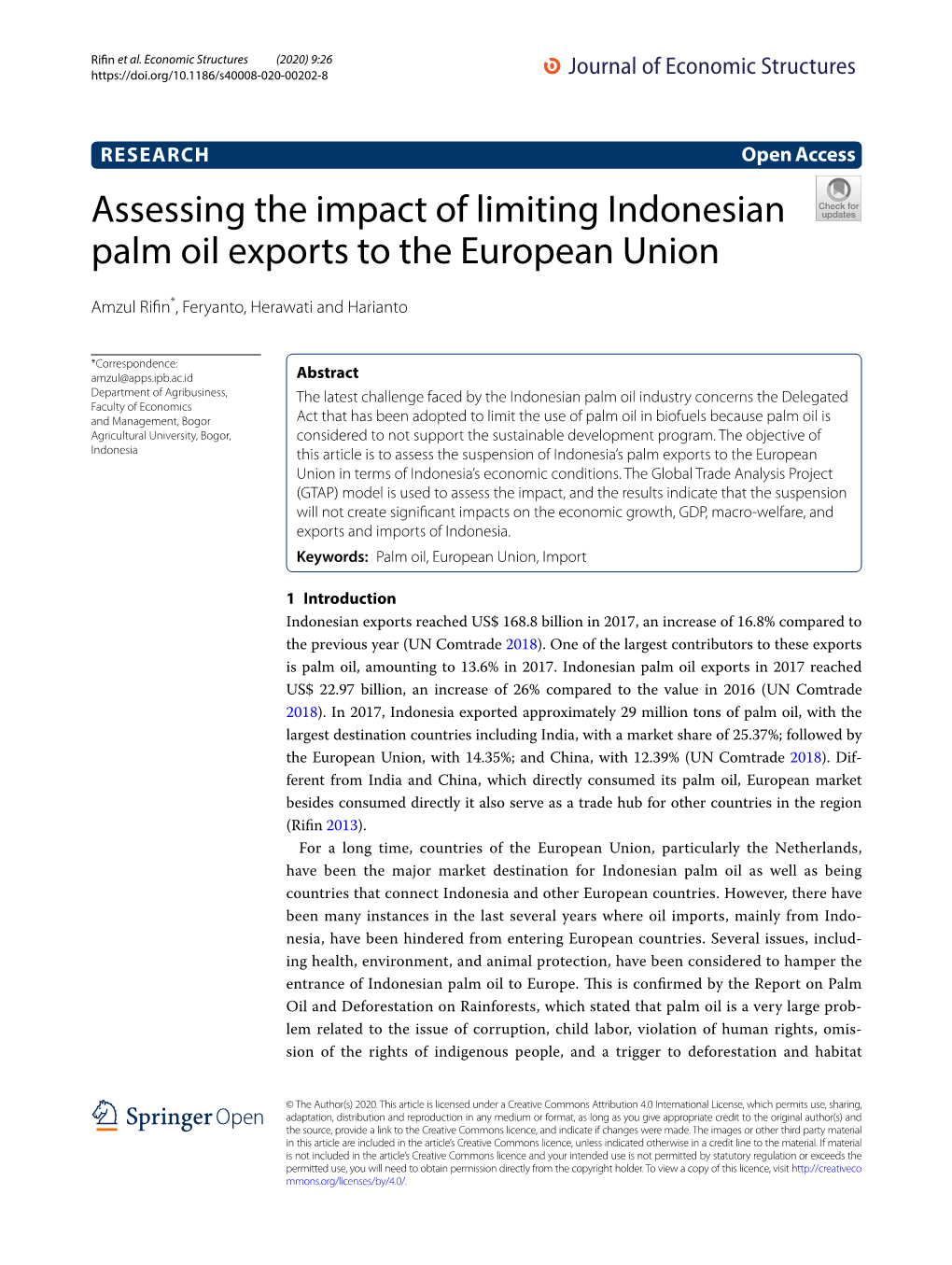 Assessing the Impact of Limiting Indonesian Palm Oil Exports to the European Union