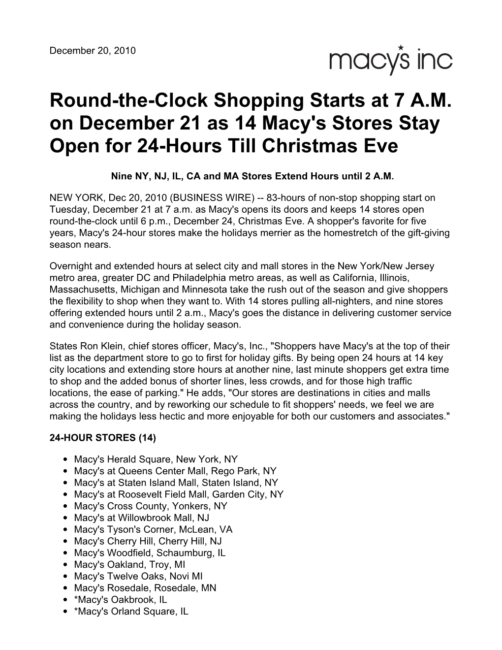 Round-The-Clock Shopping Starts at 7 A.M. on December 21 As 14 Macy's Stores Stay Open for 24-Hours Till Christmas Eve