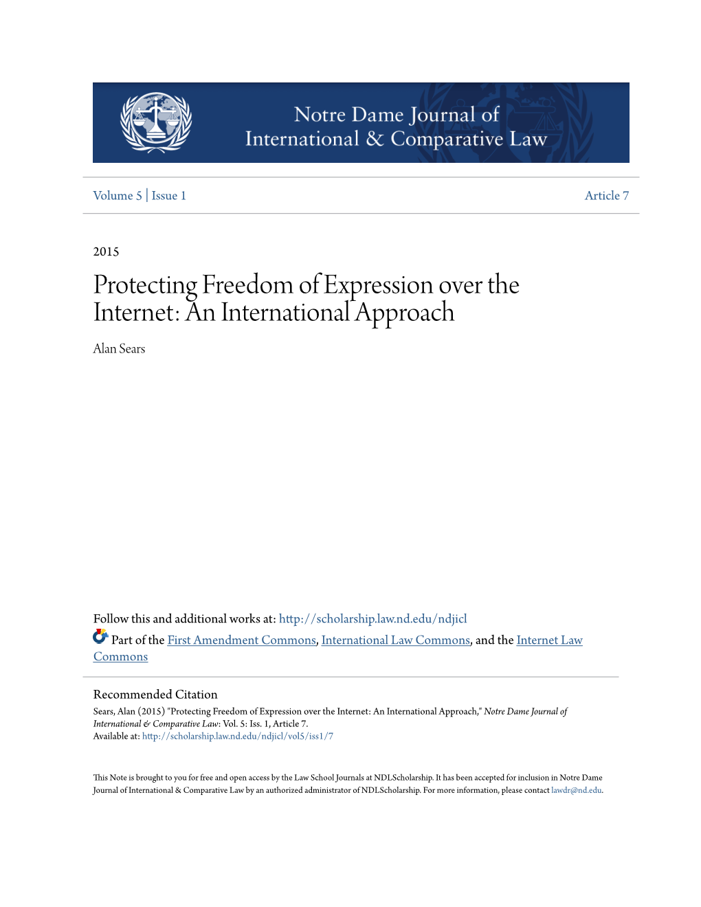 Protecting Freedom of Expression Over the Internet: an International Approach Alan Sears