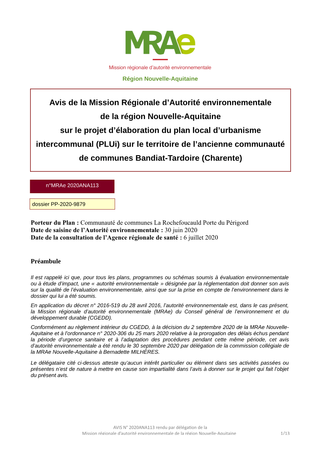 Avis De La Mission Régionale D'autorité Environnementale De La