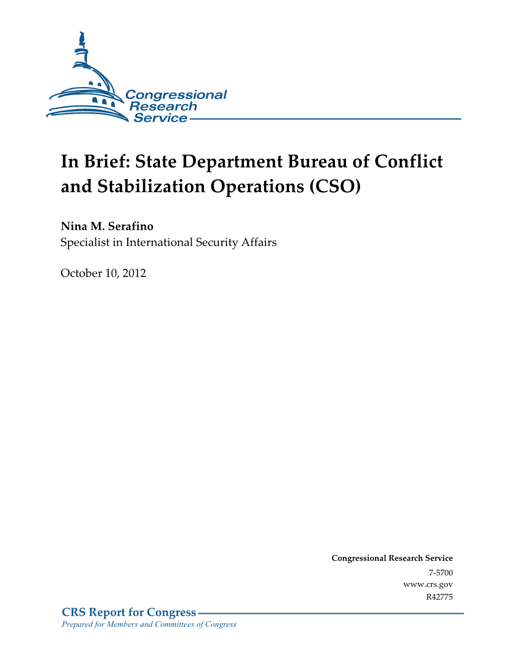 State Department Bureau of Conflict and Stabilization Operations (CSO)