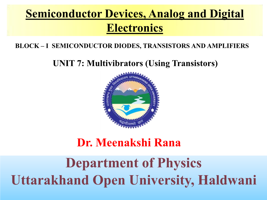 Unit 7 Multivibrator (Using Transistor) by Dr. Meenakshi Rana.Pdf