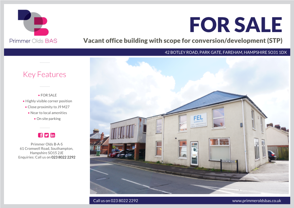 FOR SALE Vacant Office Building with Scope for Conversion/Development (STP)