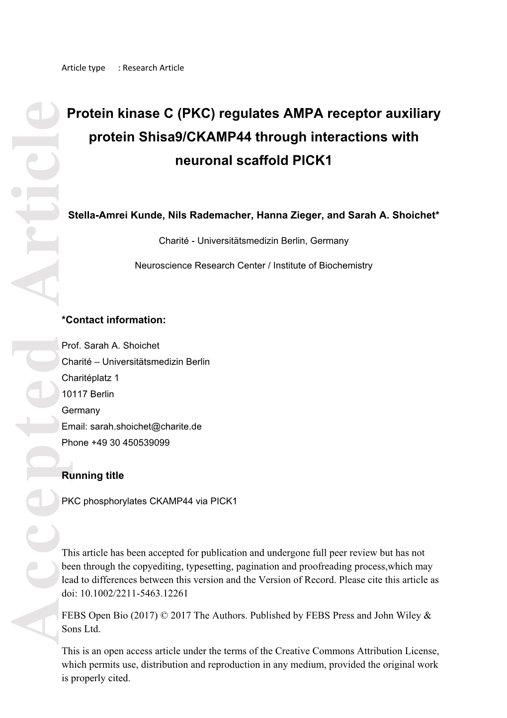 (PKC) Regulates AMPA Receptor Auxiliary Protein Shisa9/CKAMP44