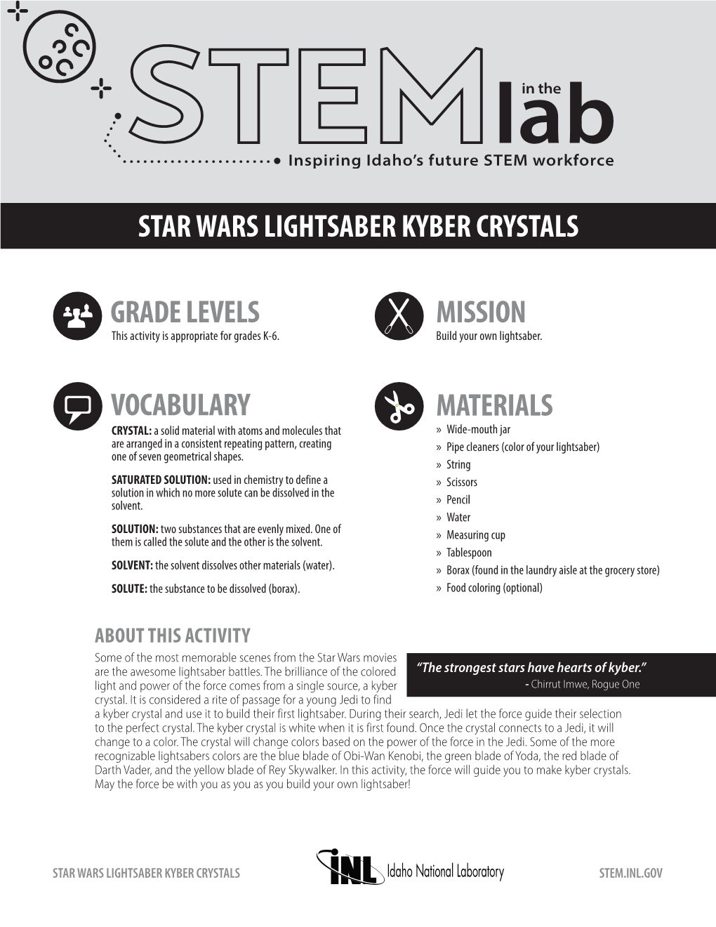 Star Wars Lightsaber Kyber Crystals Grade Levels