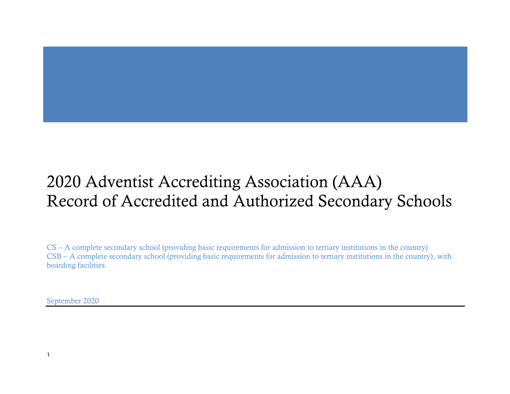 Record of Accredited and Authorized Secondary Schools
