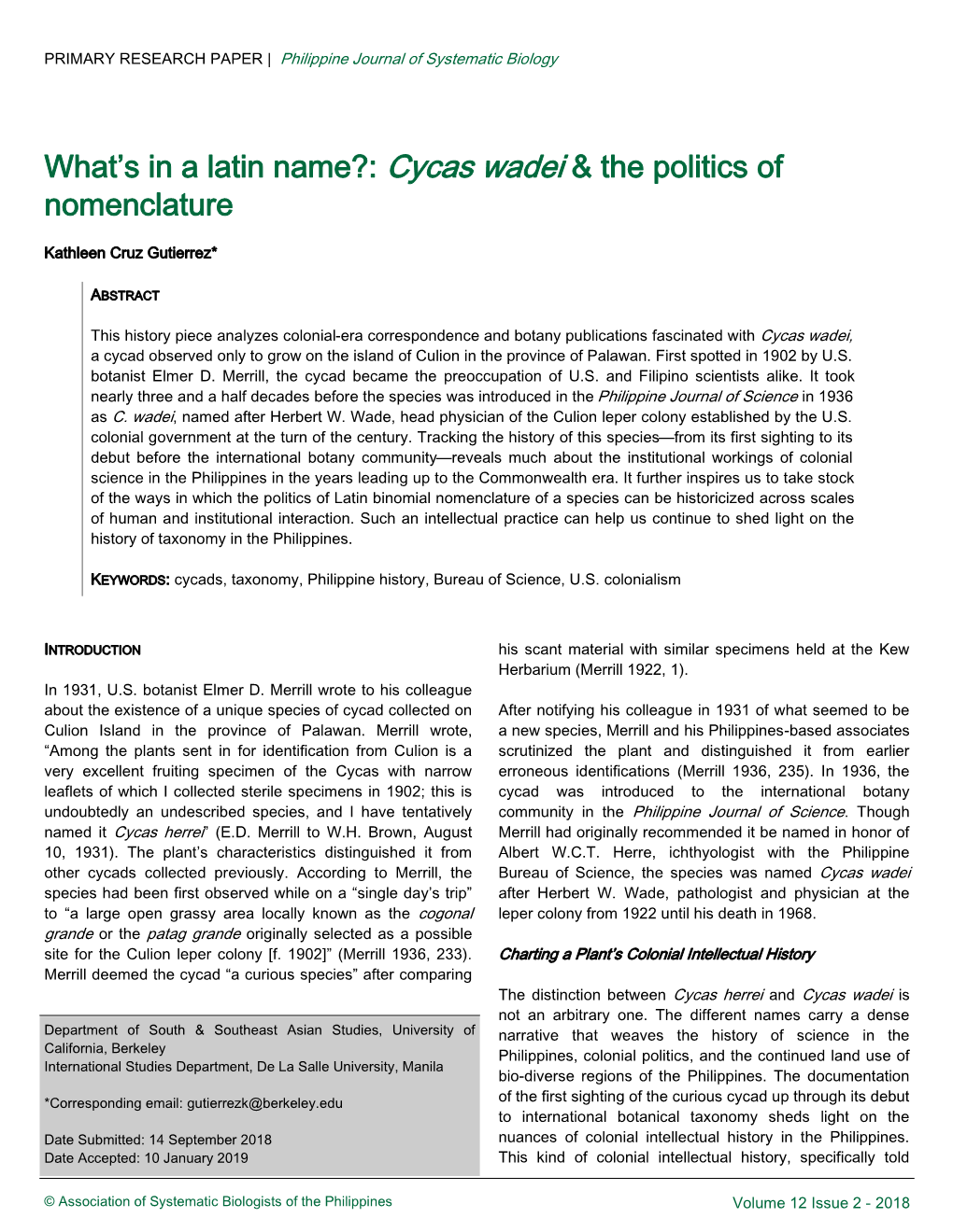 Cycas Wadei & the Politics of Nomenclature